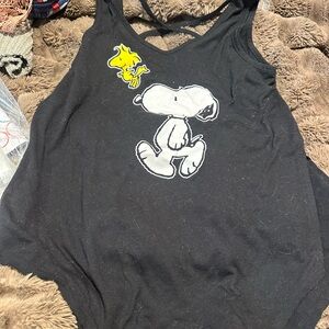 Peanuts Black Tank Top with Snoopy and Woodstock